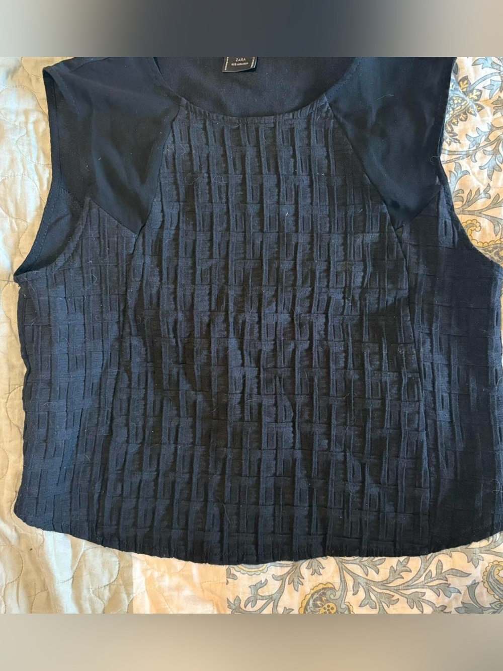 Zara Black Textured Sleeveless with sheer elements